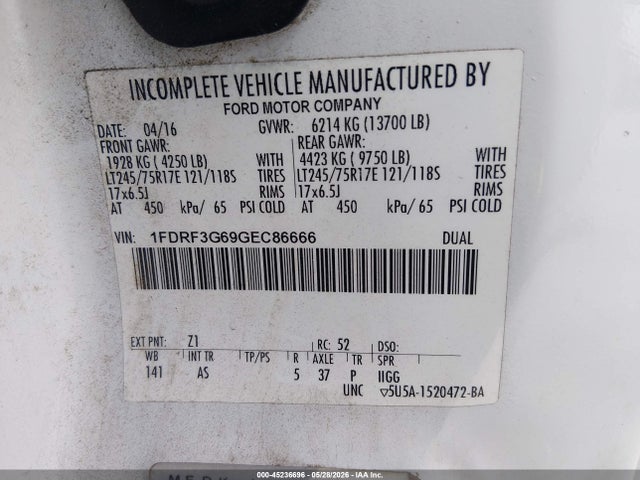 Ford F-350 Chassis Xl 2016 1FDRF3G69GEC86666 Image 9