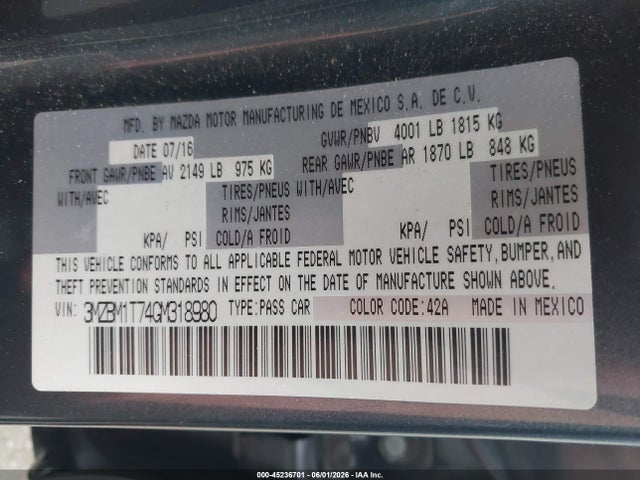 3MZBM1T74GM318980 Mazda Mazda3 I Sport