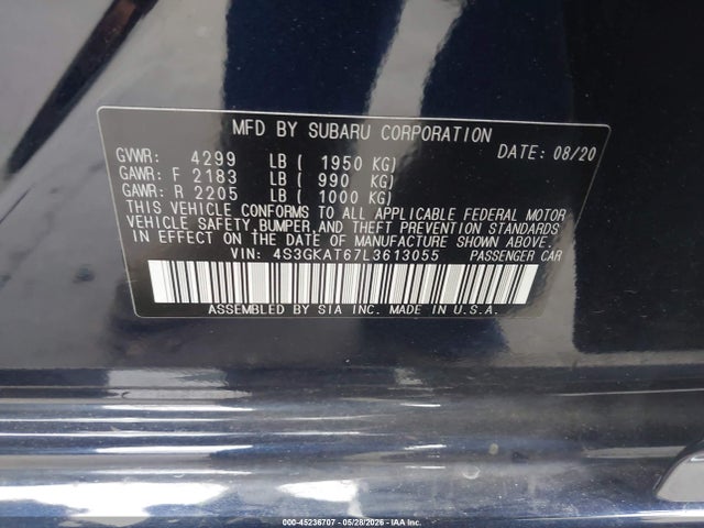 Продаж на аукціоні авто 2020 Subaru Impreza Limited, vin: 4S3GKAT67L3613055, номер лоту: 45236707