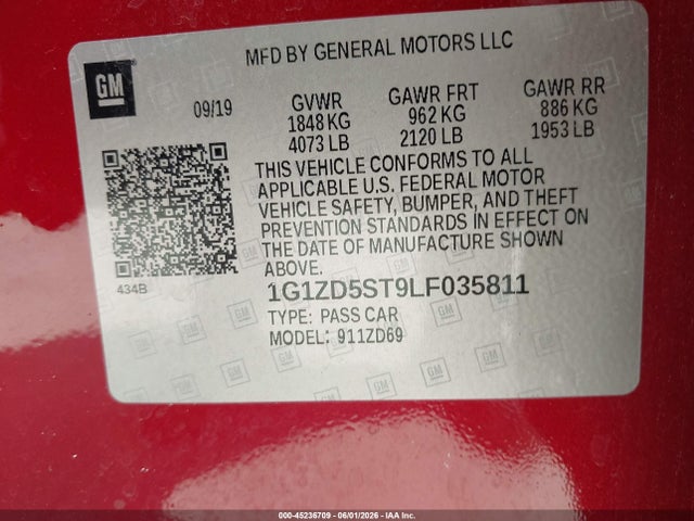 Продаж на аукціоні авто 2020 Chevrolet Malibu Fwd Lt, vin: 1G1ZD5ST9LF035811, номер лоту: 45236709
