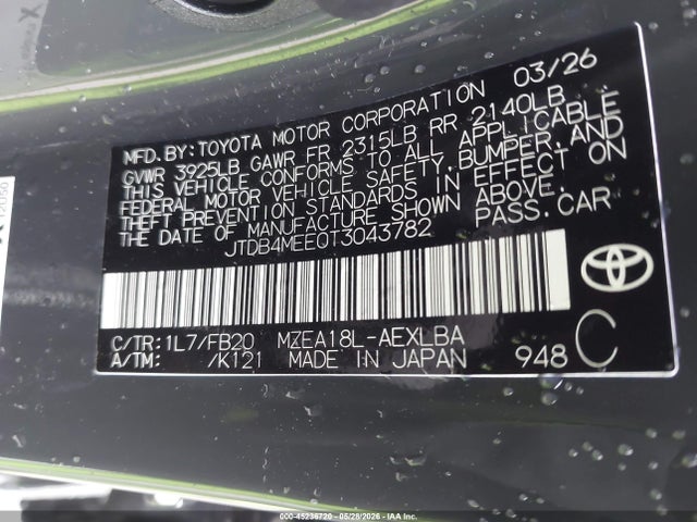 Toyota COROLLA LE 2026 JTDB4MEE0T3043782 Image 9