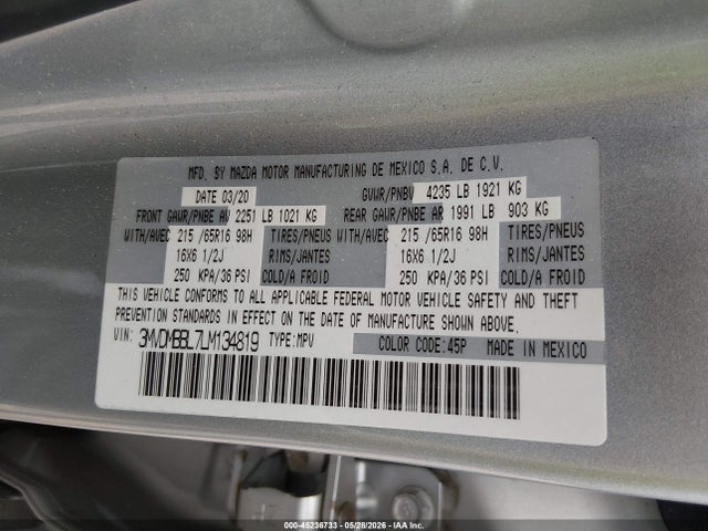 45236733 :رقم المزاد ، 3MVDMBBL7LM134819 vin ، 2020 Mazda Cx-30 مزاد بيع