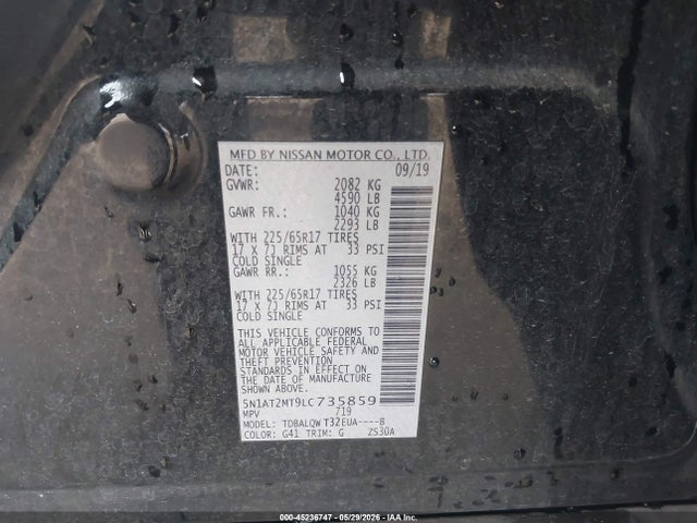 Продажа на аукционе авто 2020 Nissan Rogue Sv Fwd, vin: 5N1AT2MT9LC735859, номер лота: 45236747