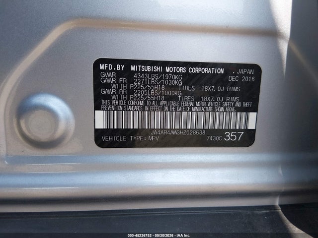 JA4AR4AW3HZ028638 Mitsubishi Outlander Sport 2.4 Sel