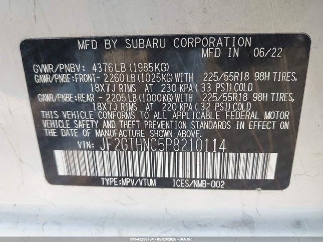 2023 Subaru Crosstrek Limited მანქანა იყიდება აუქციონზე, vin: JF2GTHNC5P8210114, აუქციონის ნომერი: 45236764
