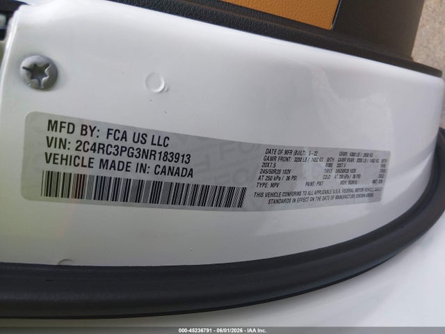2022 Chrysler Pacifica Pinnacle Awd მანქანა იყიდება აუქციონზე, vin: 2C4RC3PG3NR183913, აუქციონის ნომერი: 45236791