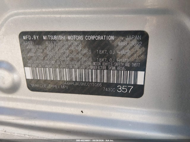 Продажа на аукционе авто 2022 Mitsubishi Outlander Sport 2.0 Be Awc/2.0 Es Awc/2.0 Le Awc/2.0 Se Awc/2.0 Se Special Edition Awc, vin: JA4ARUAU9NU013066, номер лота: 45236801