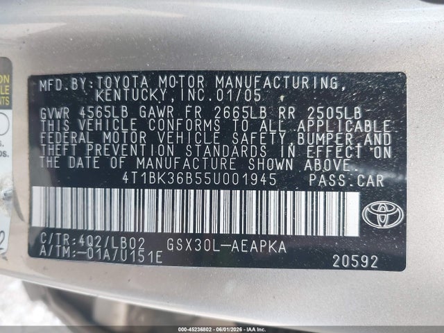 2005 Toyota Avalon Limited მანქანა იყიდება აუქციონზე, vin: 4T1BK36B55U001945, აუქციონის ნომერი: 45236802