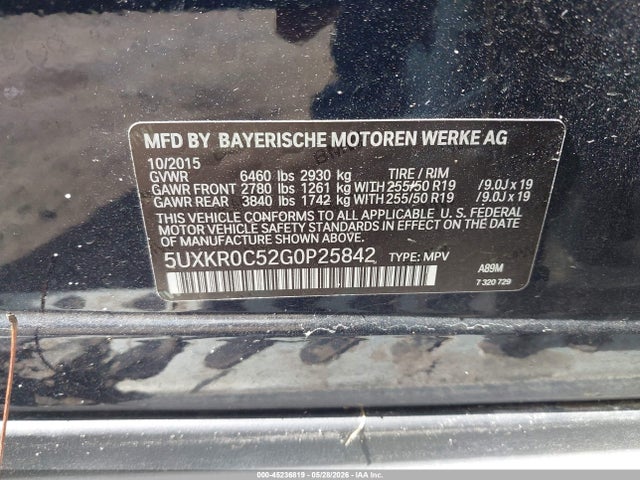 Продаж на аукціоні авто 2016 Bmw X5 Xdrive35i, vin: 5UXKR0C52G0P25842, номер лоту: 45236819