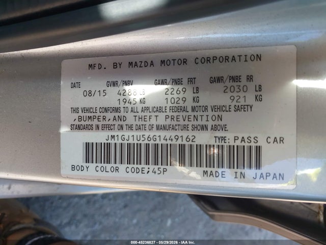 Aukcja sprzedaży 2016 Mazda Mazda6 I Sport, vin: JM1GJ1U56G1449162, numer aukcji: 45236827