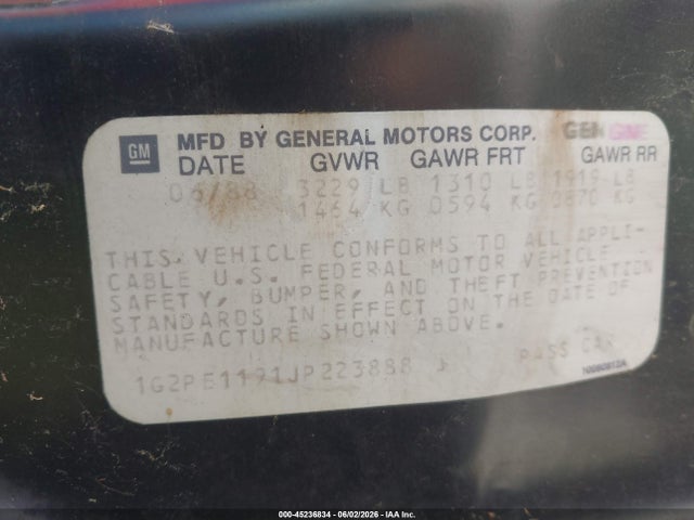 Продажа на аукционе авто 1988 Pontiac Fiero, vin: 1G2PE1191JP223888, номер лота: 45236834