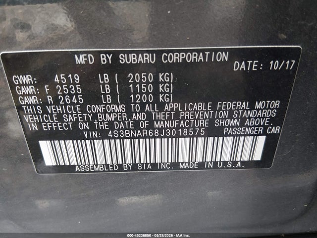 Продаж на аукціоні авто 2018 Subaru Legacy 2.5i Sport, vin: 4S3BNAR68J3018575, номер лоту: 45236850