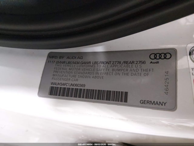 WAUH3AFC1JN060369 Audi A6 Prestige