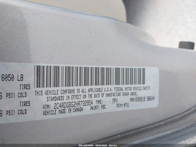 Продажа на аукционе авто 2017 Dodge Grand Caravan Se Plus, vin: 2C4RDGBG2HR732954, номер лота: 45236856
