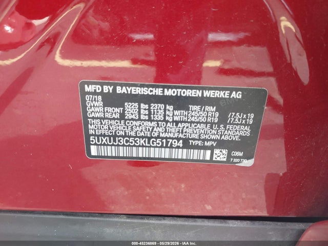 Продаж на аукціоні авто 2019 Bmw X4 Xdrive30i, vin: 5UXUJ3C53KLG51794, номер лоту: 45236869