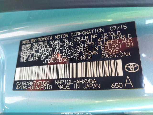 Toyota Prius C Four/one/three/two 2015 JTDKDTB34F1104404 Image 9
