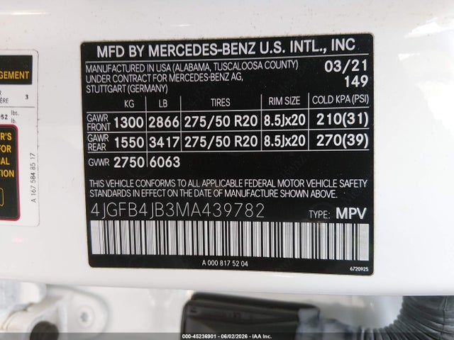 4JGFB4JB3MA439782 Mercedes-Benz GLE 350