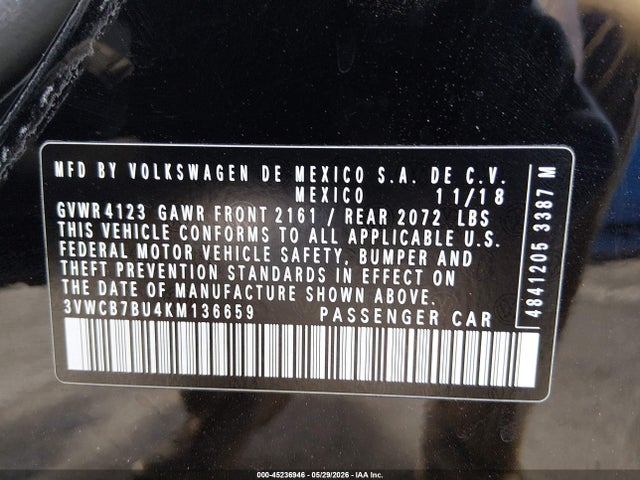 3VWCB7BU4KM136659 Volkswagen Jetta 1.4t R-line/1.4t S/1.4t Se