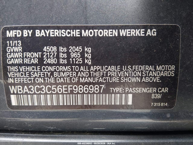 Продажа на аукционе авто 2014 Bmw 320i Xdrive, vin: WBA3C3C56EF986987, номер лота: 45236952
