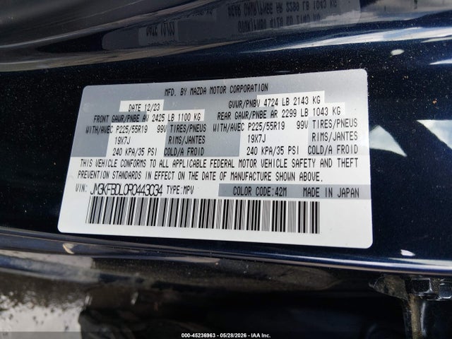 Продаж на аукціоні авто 2024 Mazda Cx-5 2.5 S Premium, vin: JM3KFBDL0R0443034, номер лоту: 45236963