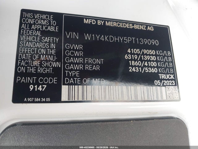 Продажа на аукционе авто 2023 Mercedes-benz Sprinter 2500 High Roof 4-cyl Diesel, vin: W1Y4KDHY5PT139090, номер лота: 45236965
