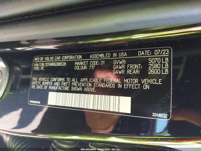 45236968 :رقم المزاد ، 7JRL12TH8RG288539 vin ، 2024 Volvo S60 B5 Plus Black Edition مزاد بيع