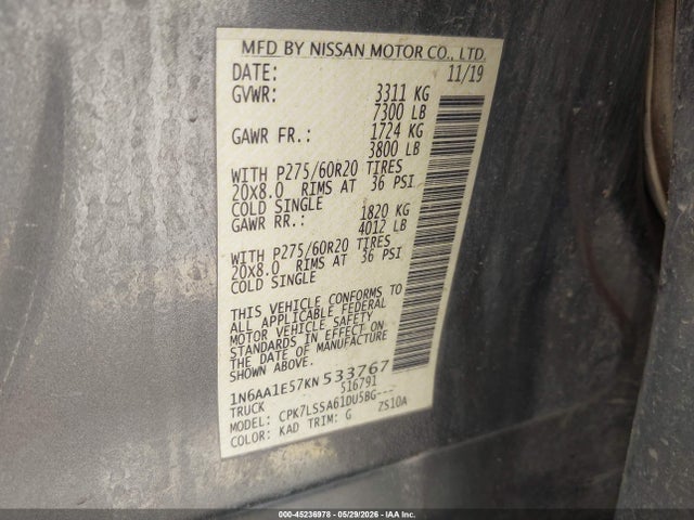 Nissan TITAN SV 2019 1N6AA1E57KN533767 Image 9