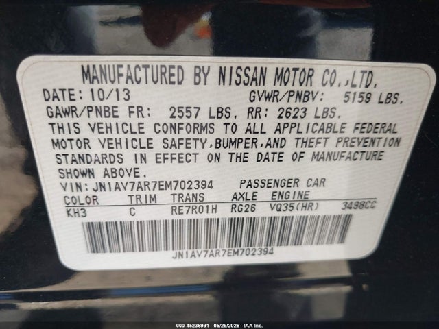 Aukcja sprzedaży 2014 Infiniti Q50 Hybrid Premium, vin: JN1AV7AR7EM702394, numer aukcji: 45236991