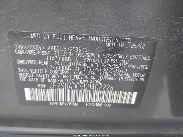 Aukcja sprzedaży 2013 Subaru Forester 2.5x Premium, vin: JF2SHADC5DH402228, numer aukcji: 45236996