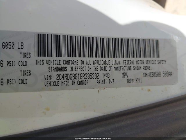 Aukcja sprzedaży 2016 Dodge Grand Caravan Se, vin: 2C4RDGBG1GR335332, numer aukcji: 45236999