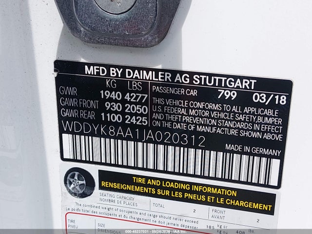 Aukcja sprzedaży 2018 Mercedes-benz Amg Gt C, vin: WDDYK8AA1JA020312, numer aukcji: 45237031