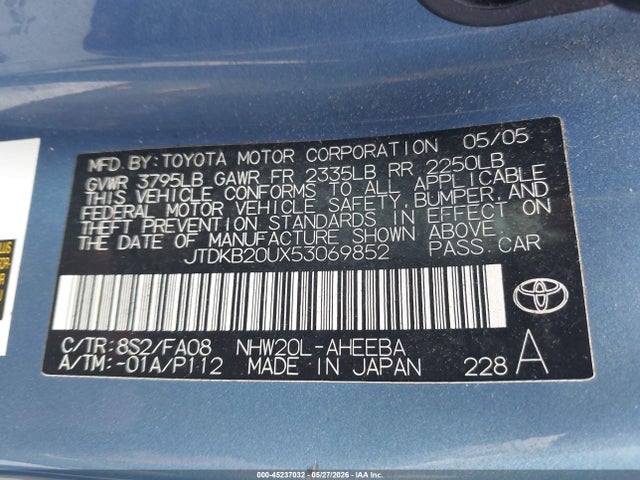Aukcja sprzedaży 2005 Toyota Prius, vin: JTDKB20UX53069852, numer aukcji: 45237032