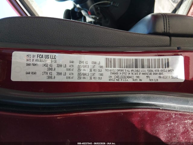 Dodge DURANGO LIMITED 2016 1C4RDJDG3GC484411 Image 9