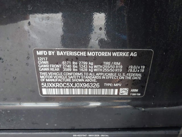 Aukcja sprzedaży 2018 Bmw X5 Xdrive35i, vin: 5UXKR0C5XJ0X96326, numer aukcji: 45237047