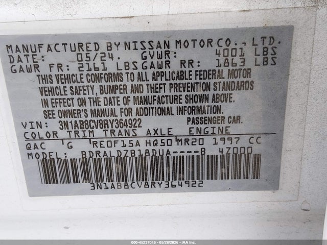 Aukcja sprzedaży 2024 Nissan Sentra Sv Xtronic Cvt, vin: 3N1AB8CV8RY364922, numer aukcji: 45237046