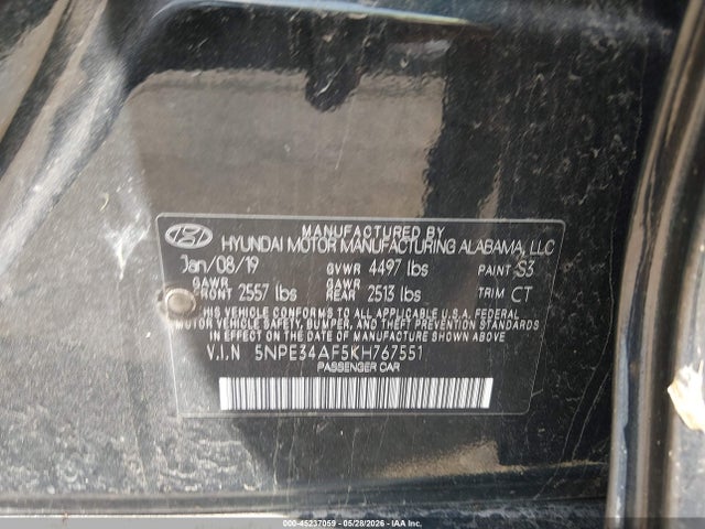 Продажа на аукционе авто 2019 Hyundai Sonata Sel, vin: 5NPE34AF5KH767551, номер лота: 45237059