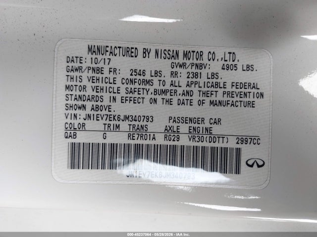 JN1EV7EK6JM340793 Infiniti Q60 3.0t Luxe
