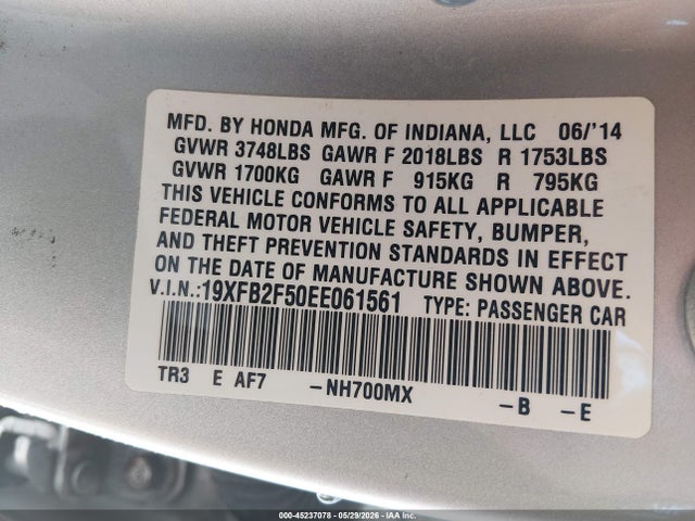 Honda Civic Lx 2014 19XFB2F50EE061561 Image 9
