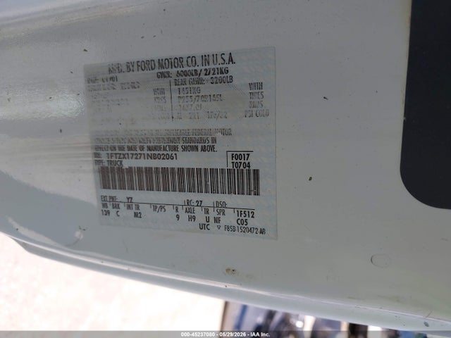45237080 :رقم المزاد ، 1FTZX17271NB02061 vin ، 2001 Ford F-150 Xl/xlt مزاد بيع