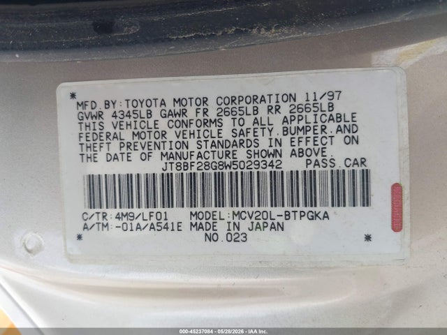 Aukcja sprzedaży 1998 Lexus Es 300, vin: JT8BF28G8W5029342, numer aukcji: 45237084