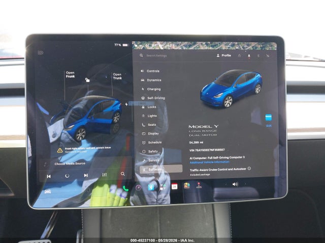 2022 Tesla Model Y Long Range Dual Motor All-wheel Drive მანქანა იყიდება აუქციონზე, vin: 7SAYGDEE7NF358587, აუქციონის ნომერი: 45237100