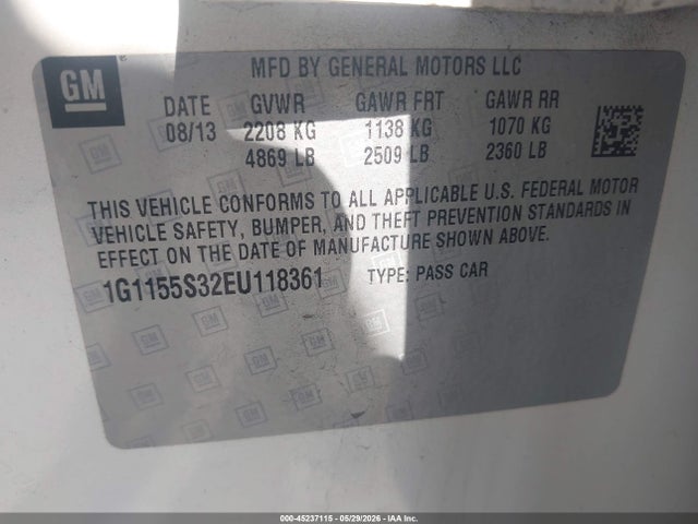 45237115 :رقم المزاد ، 1G1155S32EU118361 vin ، 2014 Chevrolet Impala 2lz مزاد بيع
