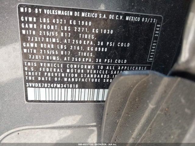 45237125 :رقم المزاد ، 3VVDX7B24PM341818 vin ، 2023 Volkswagen Taos 1.5t S مزاد بيع