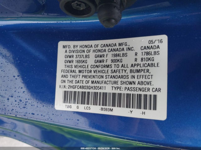 2HGFC4B03GH305411 Honda Civic Lx-p