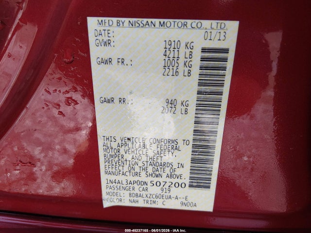 Aukcja sprzedaży 2013 Nissan Altima 2.5 Sl, vin: 1N4AL3AP0DN507200, numer aukcji: 45237165