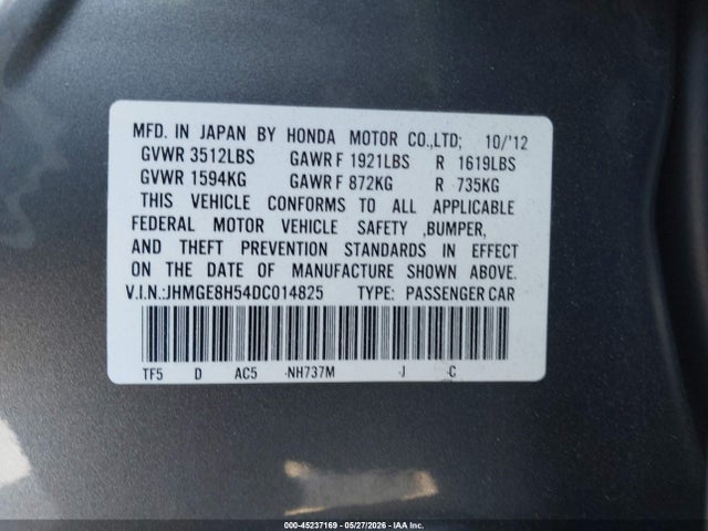 45237169 :رقم المزاد ، JHMGE8H54DC014825 vin ، 2013 Honda Fit Sport مزاد بيع