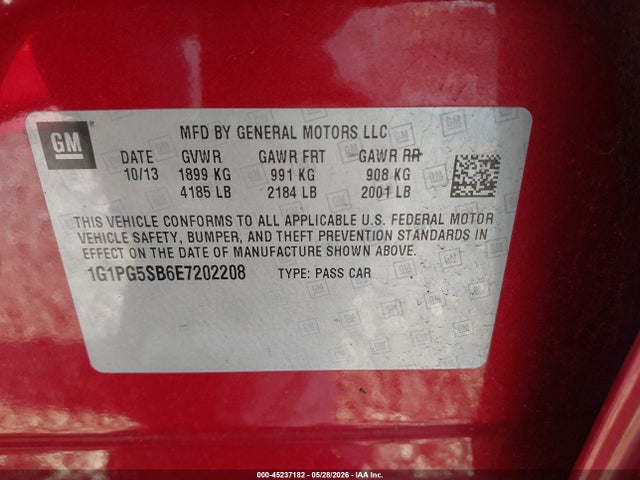 Auction sale of the 2014 Chevrolet Cruze Ltz, vin: 1G1PG5SB6E7202208, lot number: 45237182