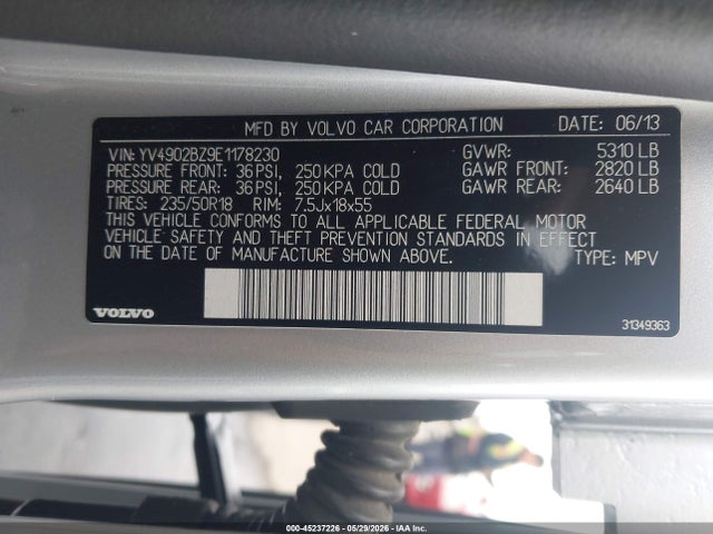 YV4902BZ9E1178230 Volvo Xc70 T6/t6 Platinum/t6 Premier Plus