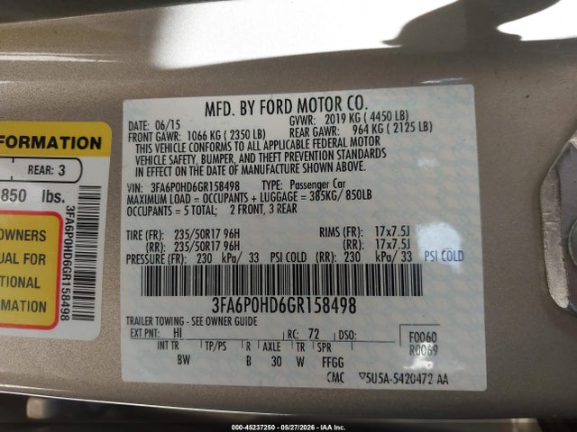 3FA6P0HD6GR158498 Ford FUSION SE