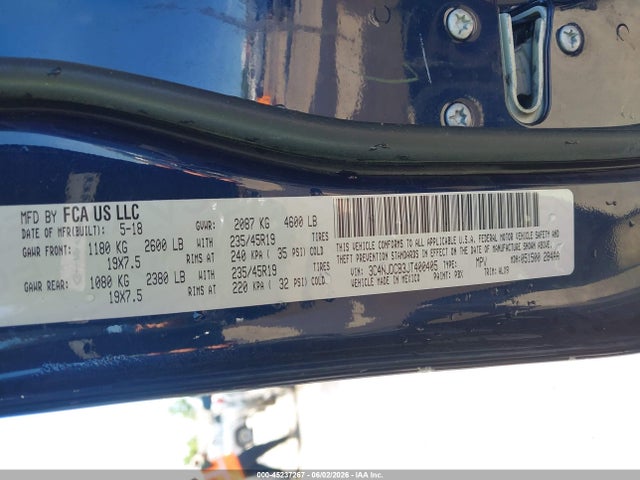 45237267 :رقم المزاد ، 3C4NJDCB3JT400405 vin ، 2018 Jeep Compass Limited 4x4 مزاد بيع